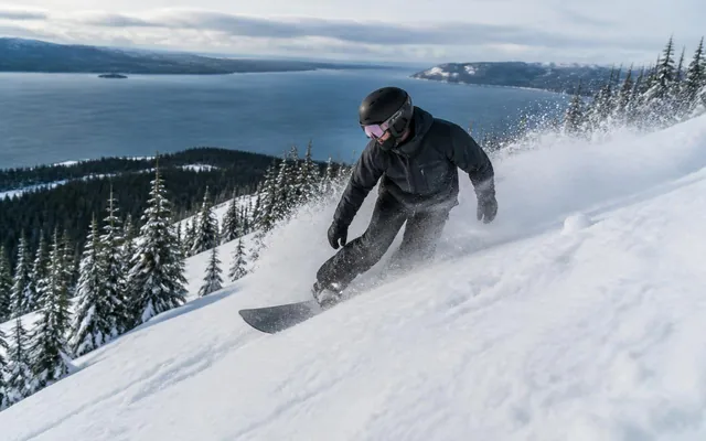 Snowboarder in fresh snow